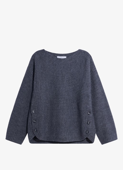 Gerard Darel Riva grofgebreide trui in wolblend met boothals - voorkant 4 blauwgrijs