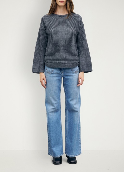 Gerard Darel Riva grofgebreide trui in wolblend met boothals - voorkant 5 blauwgrijs