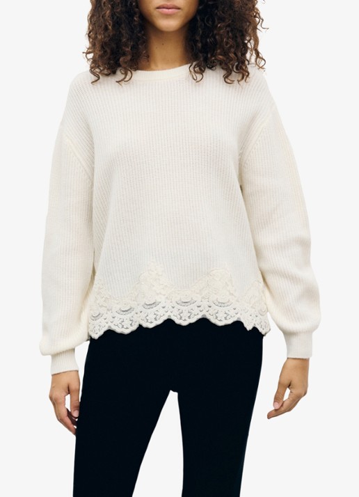 Gerard Darel Riviera losvallende trui van wol en kant - detail 3 creme