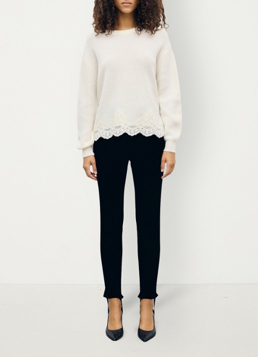 Gerard Darel Riviera ribgebreidetrui van wol en kant - voorkant 5 creme