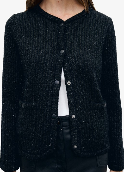 Gerard Darel Roda grofgebreid vest met lurex - detail 3 zwart