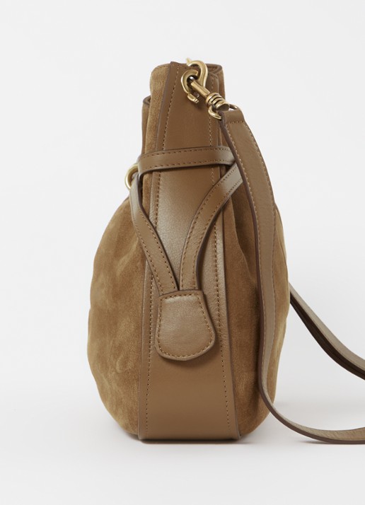 Gerard Darel Romy Tundra crossbodytas van suède met leren details - detail 2 lichtbruin