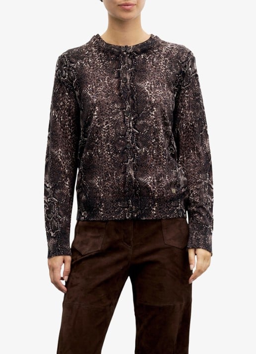 Gerard Darel Rosa fijngebreid vest van merino wol met slangenprint - detail 5 bruin