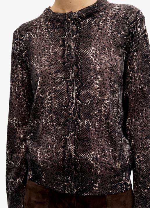 Gerard Darel Rosa fijngebreid vest van merino wol met slangenprint - detail 2 bruin