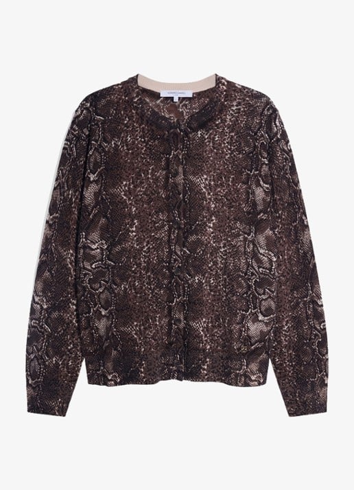 Gerard Darel Rosa fijngebreid vest van merino wol met slangenprint - voorkant bruin