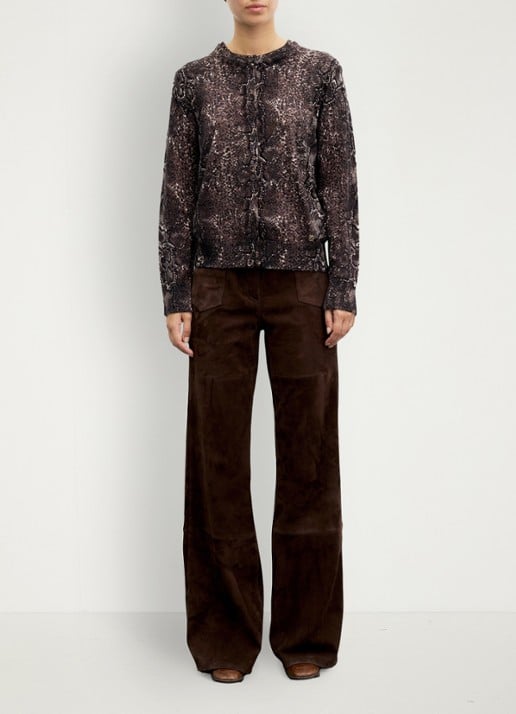 Gerard Darel Rosa fijngebreid vest van merino wol met slangenprint - voorkant 2 bruin