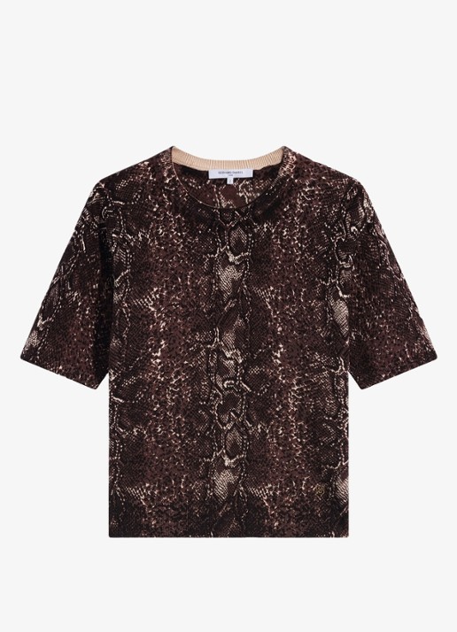 Gerard Darel Rosa fijngebreide trui van merino wol met slangenprint - voorkant 4 bruin
