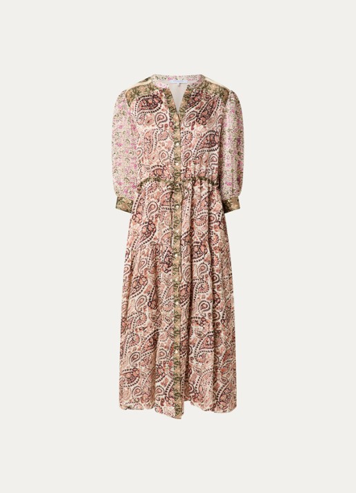 Gerard Darel Roselina midi tuniekjurk van zijde met bloemenprint  - voorkant 2 roze