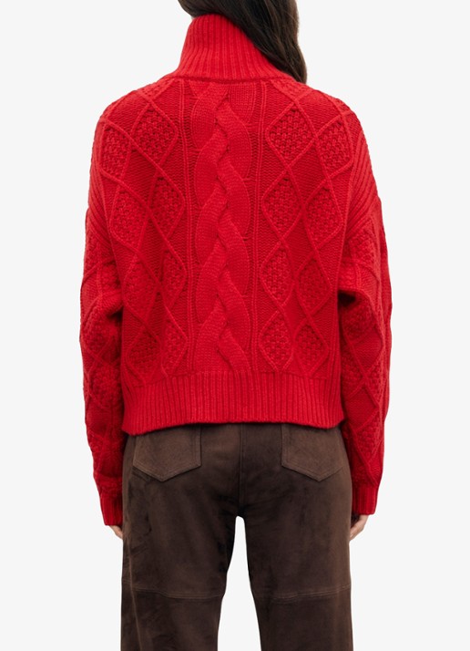 Gerard Darel Roxy kabelgebreide trui van wol met col - achterkant 5 rood
