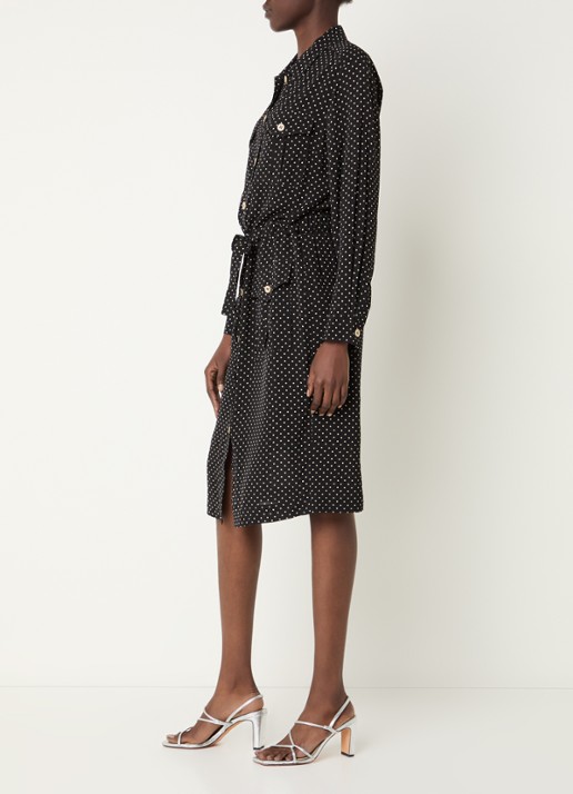 Gerard Darel Ruzena midi blousejurk met print en borstzak - voorkant 4 zwart