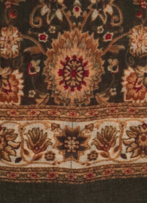Gerard Darel Sandy sjaal in wolblend met bloemenprint - detail 2 mosgroen