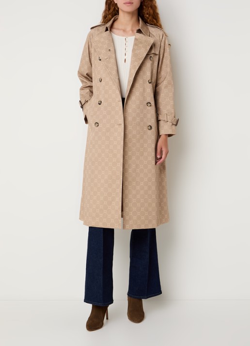 Gerard Darel Serge double-breasted trenchcoat met logoprint en ceintuur - voorkant 4 beige