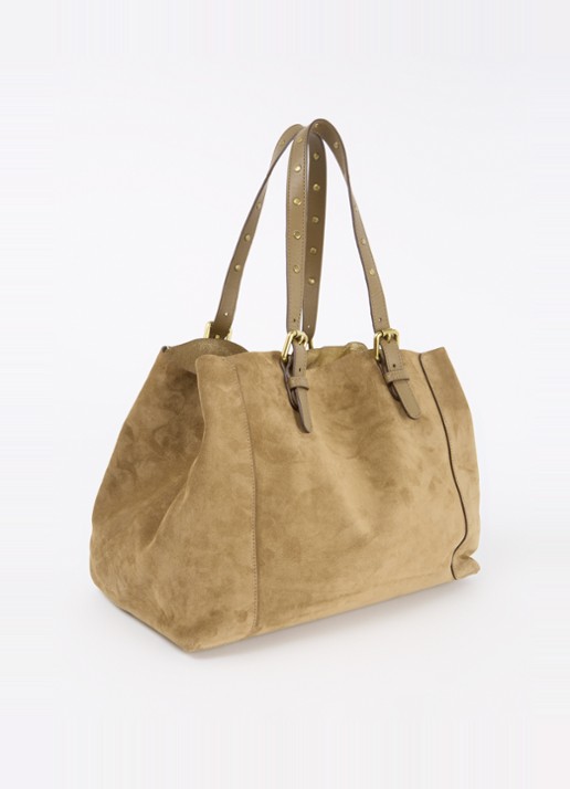 Gerard Darel Simple Bag shopper van suède met uitneembaar etui - achterkant 4 camel