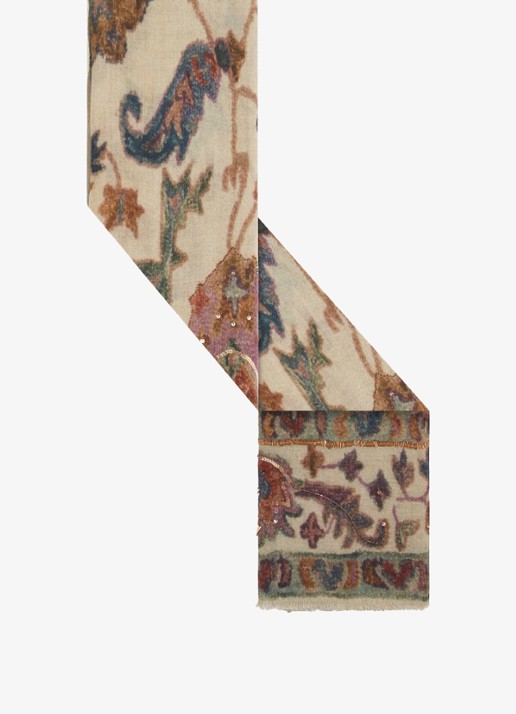 Gerard Darel Soane sjaal van wol en zijde met pailletten  - detail gebroken wit