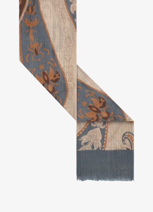 Gerard Darel Soizic sjaal van wol en kasjmier met grafische print - detail blauwgrijs