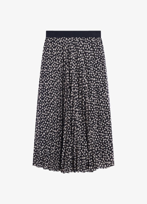 Gerard Darel Tammy midi rok met plooien en grafische print  - voorkant 4 zwart