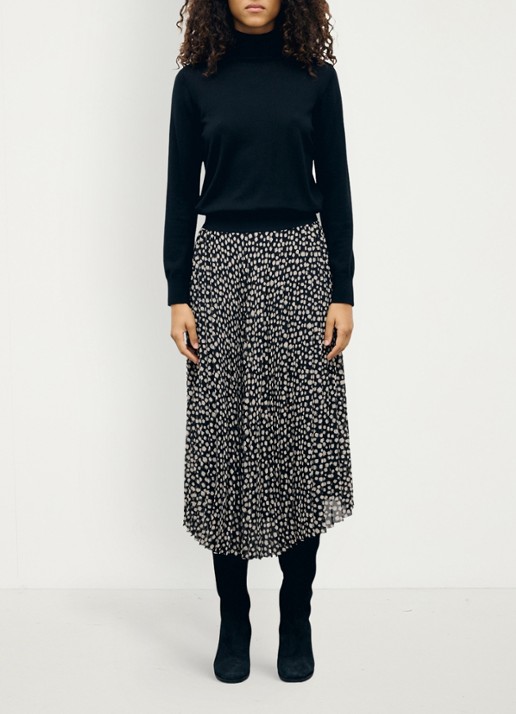 Gerard Darel Tammy midi rok met plooien en grafische print  - voorkant 5 zwart