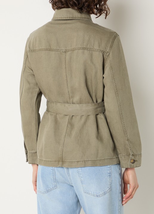 Gerard Darel Thalitha jack in linnenblend met ceintuur - achterkant mosgroen