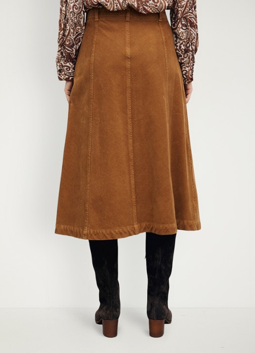 Gerard Darel Tiphaine midi rok van corduroy - achterkant 3 camel