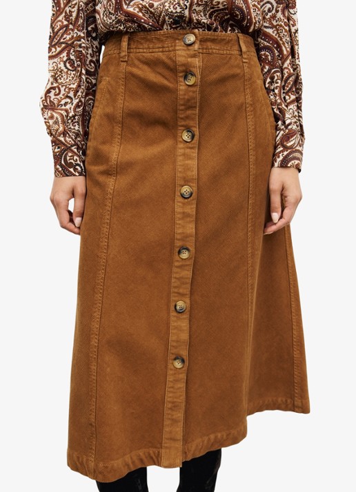 Gerard Darel Tiphaine midi rok van corduroy - detail 2 camel