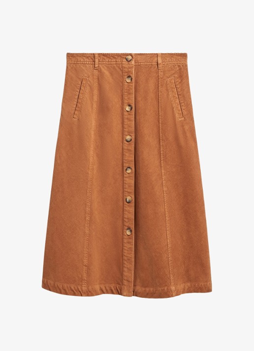 Gerard Darel Tiphaine midi rok van corduroy - voorkant 4 camel