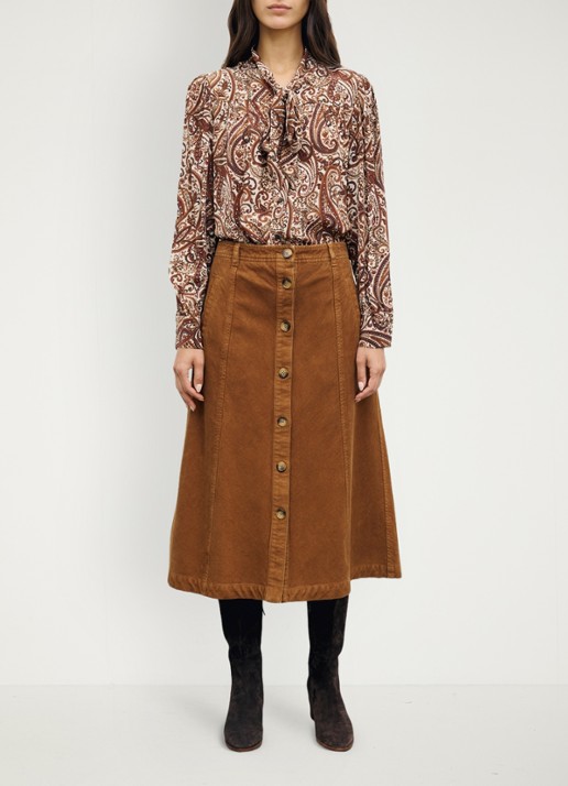 Gerard Darel Tiphaine midi rok van corduroy - voorkant 5 camel