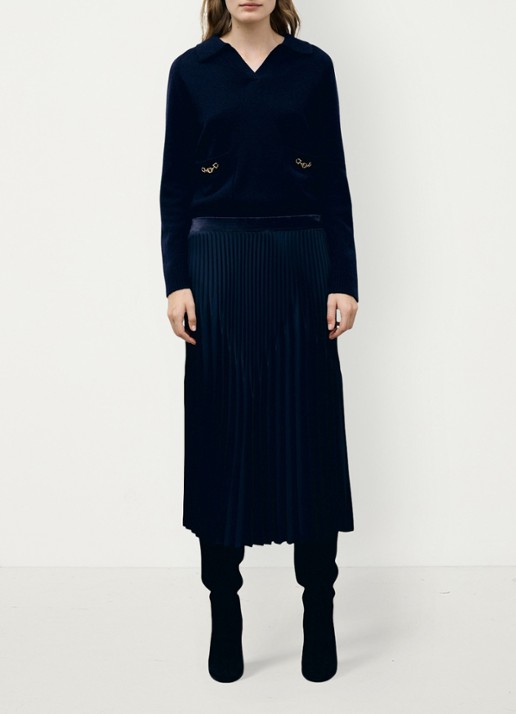 Gerard Darel Trixie midi rok met plooien - voorkant 4 blauw