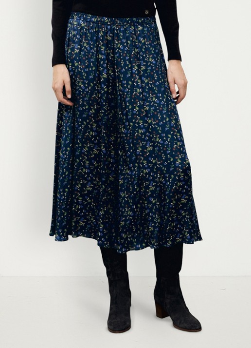 Gerard Darel Tulipe midi rok met bloemenprint - detail blauw