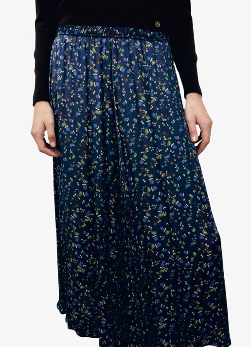 Gerard Darel Tulipe midi rok met bloemenprint - detail 2 blauw