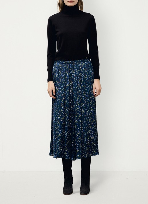 Gerard Darel Tulipe midi rok met bloemenprint - voorkant 5 blauw