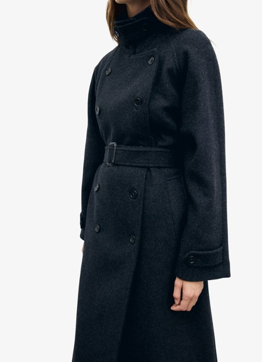 Gerard Darel Vera mantel in een wolblend met ceintuur - detail 4 antraciet