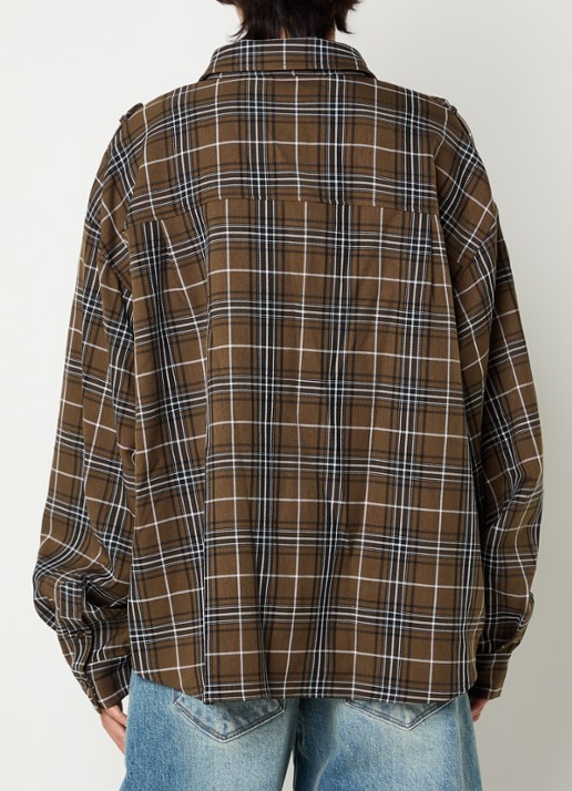Gestuz Aleya blouse met borstzakken en ruitdessin - achterkant mosgroen