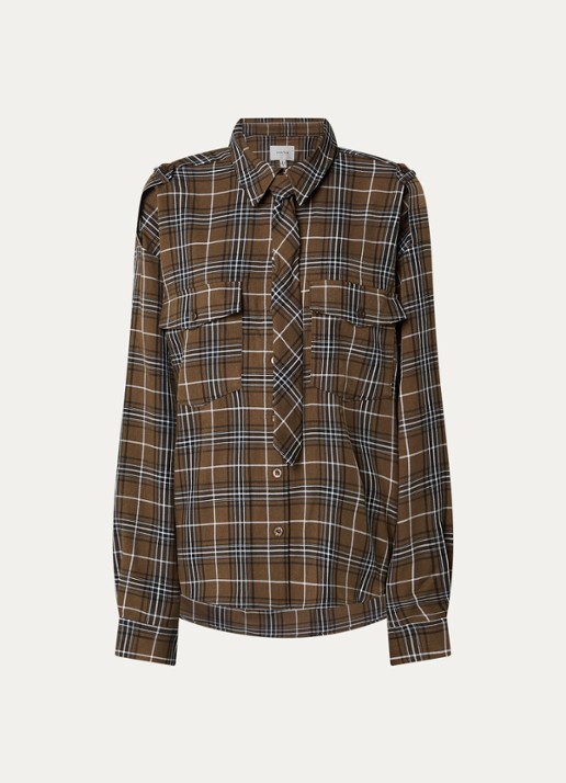 Gestuz Aleya blouse met borstzakken en ruitdessin - voorkant 2 mosgroen