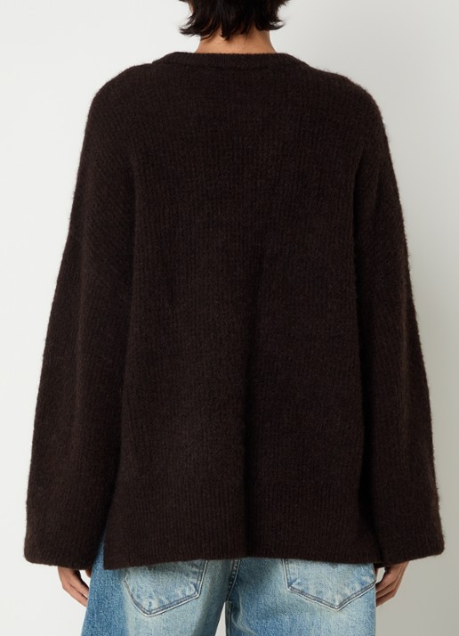 Gestuz Alpha grofgebreide trui in alpaca wolblend met split - achterkant 4 aubergine