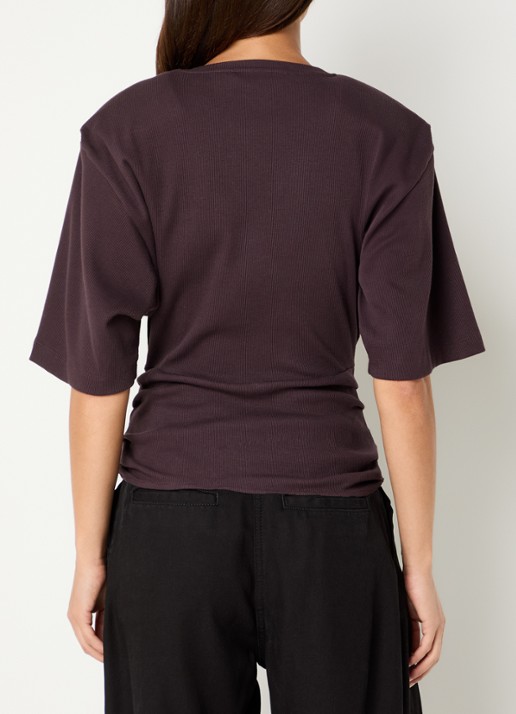 Gestuz Betty top met schoudervulling - achterkant bruin