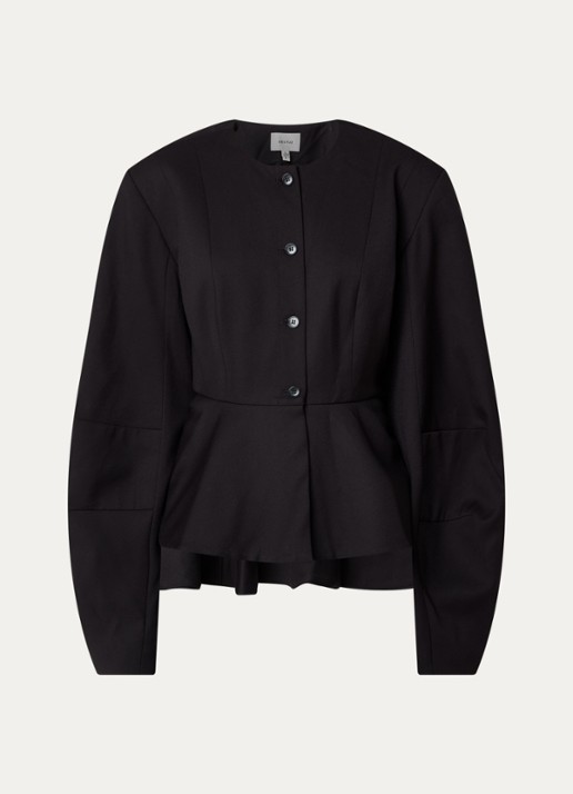 Gestuz Blazer met ronde hals en peplum - voorkant 2 zwart
