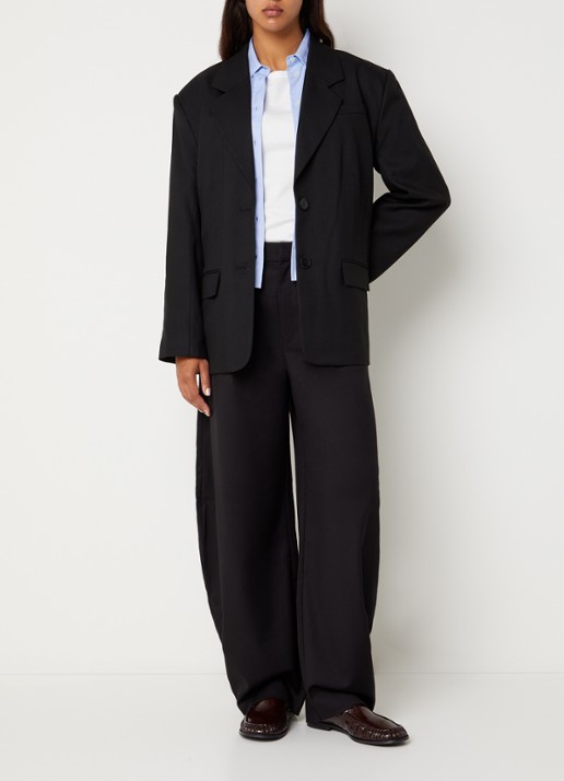 Gestuz Callia high waist wide fit pantalon met steekzakken - voorkant 3 zwart