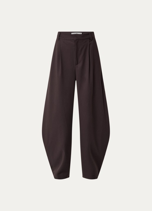 Gestuz Callia high waist wide fit pantalon met steekzakken - voorkant 2 donkerbruin