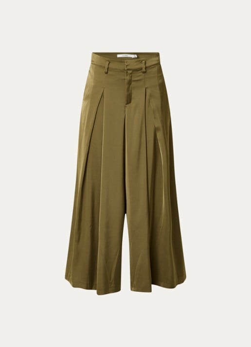 Gestuz Cerina high waist loose fit pantalon met plooidetail - voorkant mosgroen