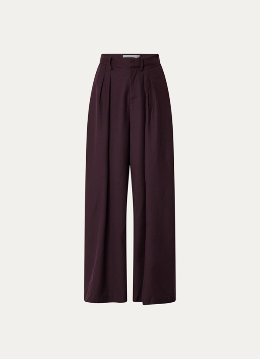 Gestuz Chany high waist wide fit pantalon met steekzakken - voorkant 2 kastanjebruin