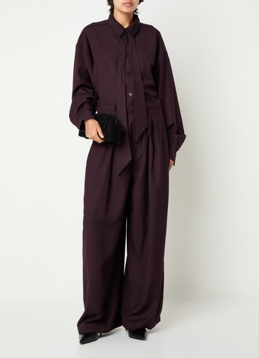 Gestuz Chany high waist wide fit pantalon met steekzakken - voorkant 3 kastanjebruin
