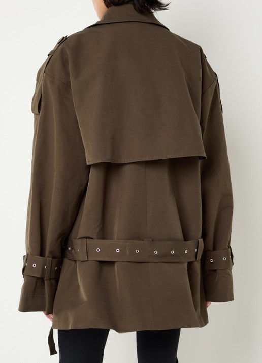 Gestuz Cherally oversized trenchcoat met ceintuur - achterkant 2 mosgroen