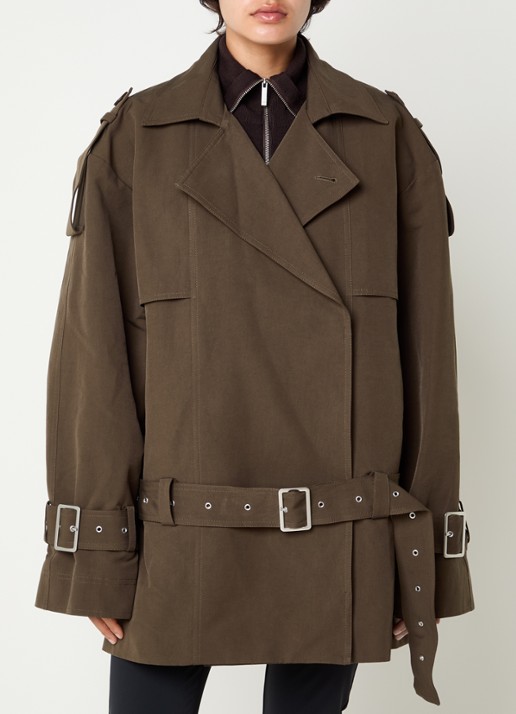 Gestuz Cherally oversized trenchcoat met ceintuur - detail mosgroen