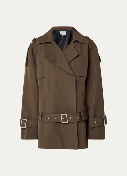 Gestuz Cherally oversized trenchcoat met ceintuur - voorkant 3 mosgroen