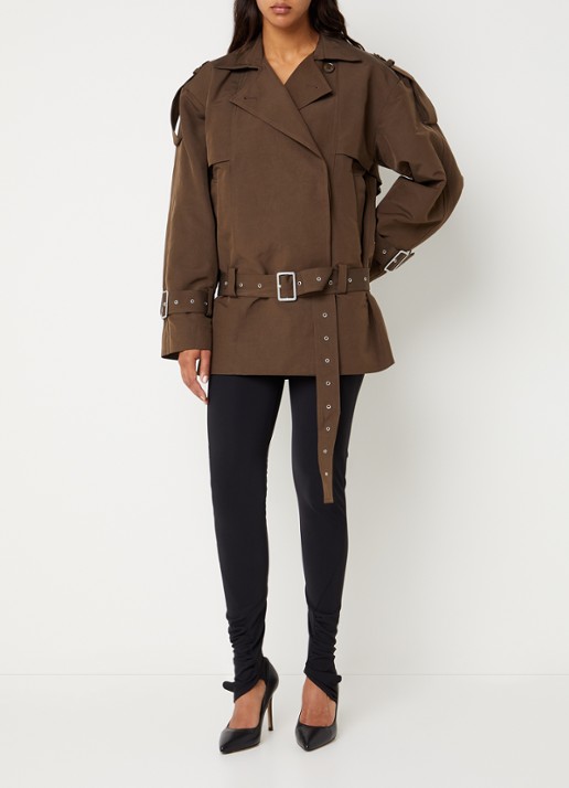 Gestuz Cherally oversized trenchcoat met ceintuur - voorkant 3 zwart