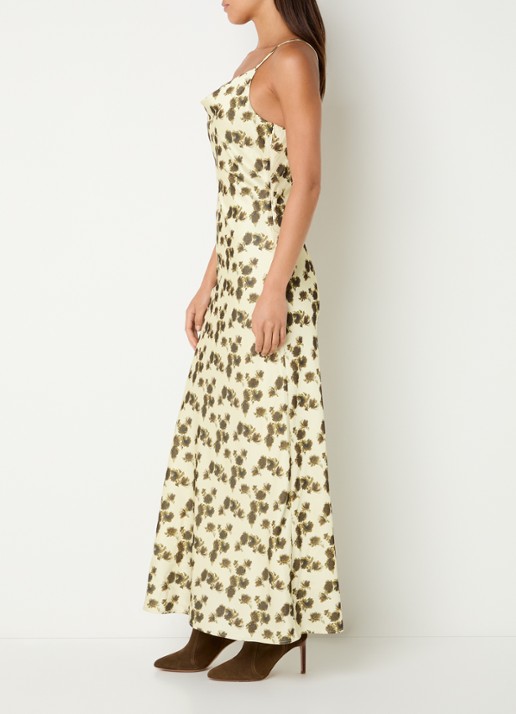 Gestuz Chery midi jurk met bloemenprint - voorkant 3 lichtgeel