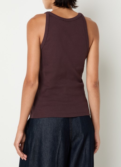 Gestuz Drew tanktop met ribstructuur en logo - achterkant 2 kastanjebruin