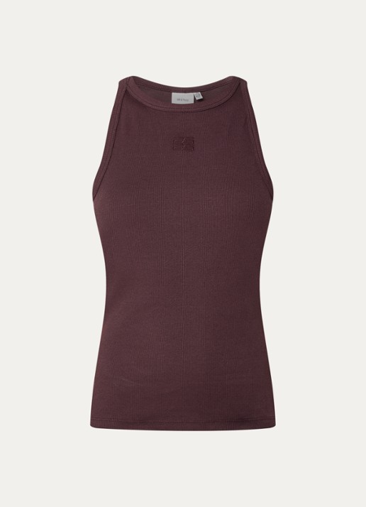 Gestuz Drew tanktop met ribstructuur en logo - voorkant 3 kastanjebruin