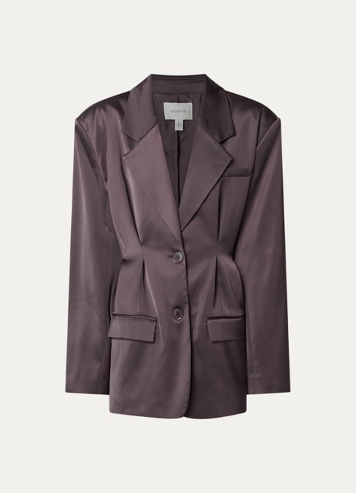 Gestuz Elva blazer met schoudervulling en glanzende finish - voorkant 2 aubergine