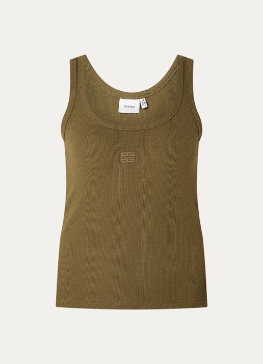 Gestuz GZdrew tanktop met logoborduring - voorkant 2 olijfgroen